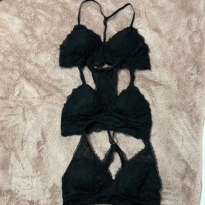 3 lace black bralettes. All size medium.